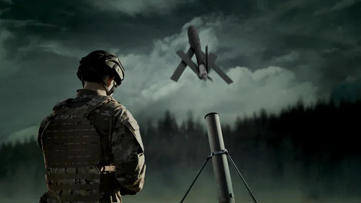 An illustration of a Switchblade 600 drone launch. (AeroVironment)