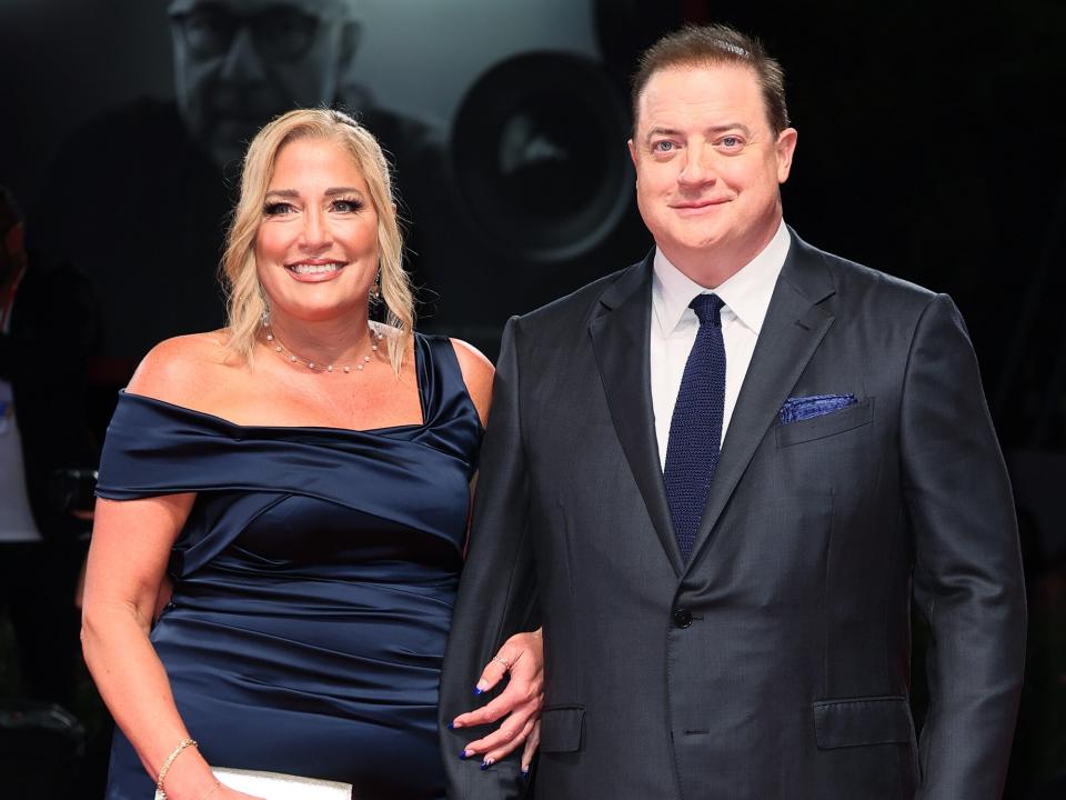 Jeanne Moore and Brendan Fraser attend "The Whale" red carpet at the 79th Venice International Film Festival on September 04, 2022 in Venice, Italy