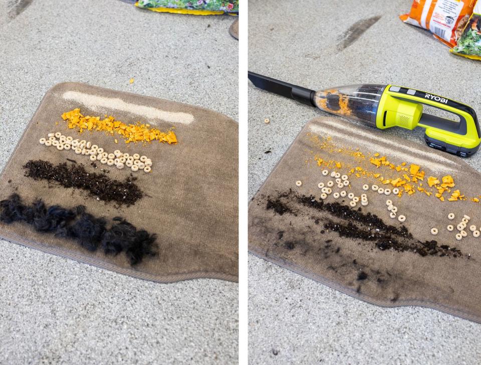 before and after of a car vacuum cleaner cleaning floor mats