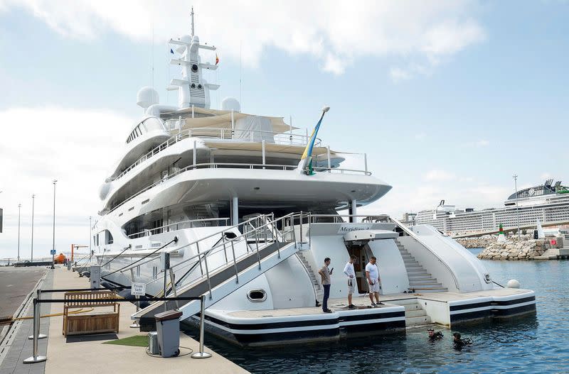 Superyacht Meridian A, formerly registered as Valerie is docked at Marina Vela Barcelona port, in Barcelona