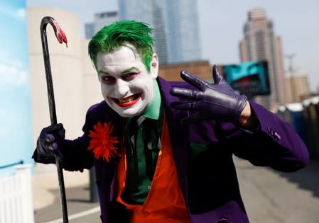 A person dressed up in a costume attends the 2018 New York Comic Con in Manhattan, New York