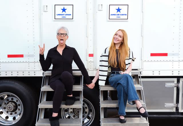 <p> Andrew Eccles/Disney</p> Jamie Lee Curtis and Lindsay Lohan on the set of the sequel to "Freaky Friday"