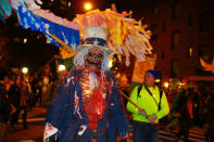 <p>A man wears a ghoulish Uncle Sam political costume at the 44th annual Village Halloween Parade in New York City on Oct. 31, 2017. (Photo: Gordon Donovan/Yahoo News) </p>