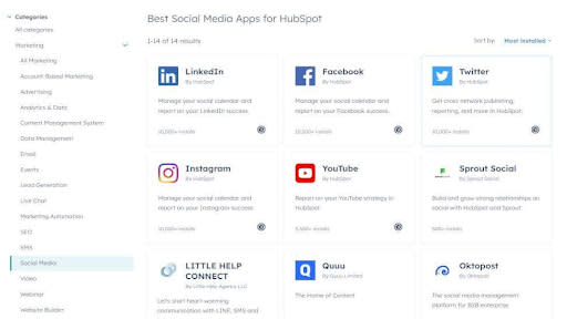 screenshot of HubSpot's app marketplace