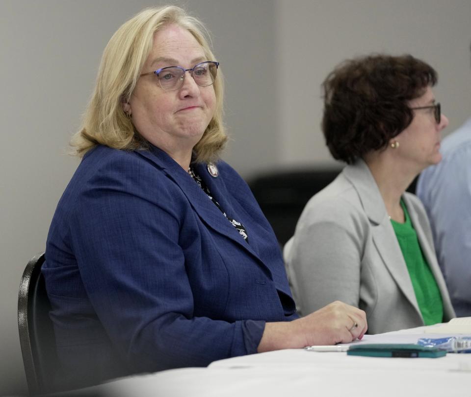 Interim UW-La Crosse Chancellor Betsy Morgan is shown at a disciplinary hearing to decide whether Joe Gow should be fired as a faculty member from the University of Wisconsin-La Crosse June 20 in Onalaska.