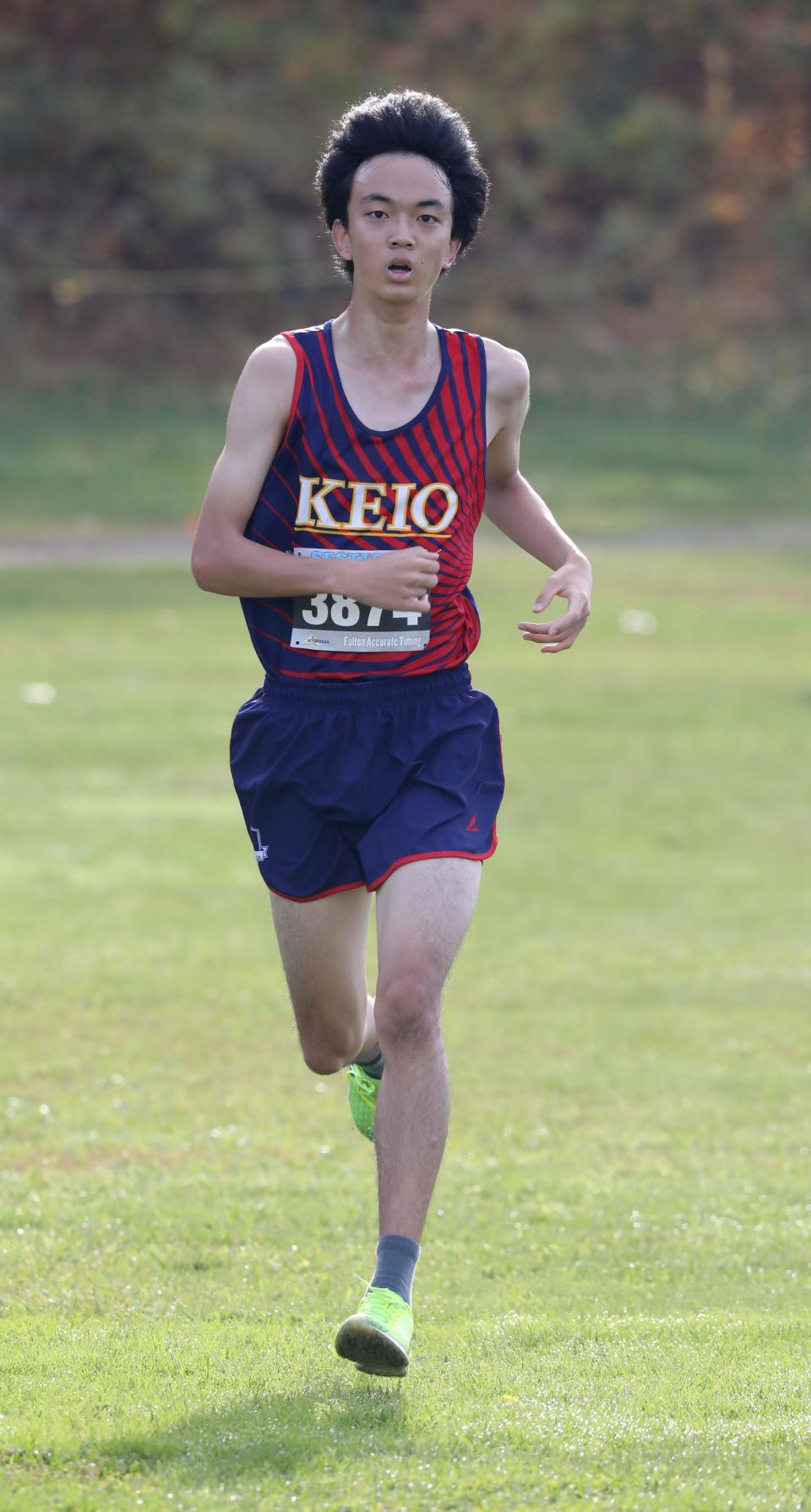 Ryosuke Kosaka from the Keio Academy of New York came in first place in the boys Class D during the Section One Cross Country Championships at Bowdoin Park in Wappingers Falls, Nov. 5, 2022