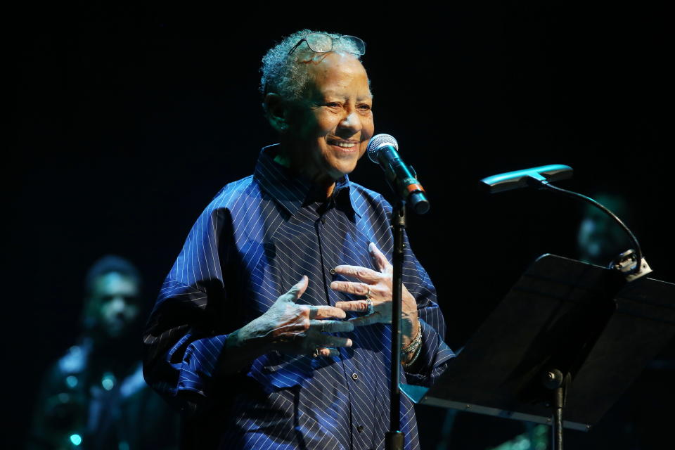 Poet Nikki Giovanni performs during Represent! A Night Of Jazz Hip Hop & Spoken Word at New Jersey Performing Arts Center on November 19, 2022 in Newark, New Jersey.