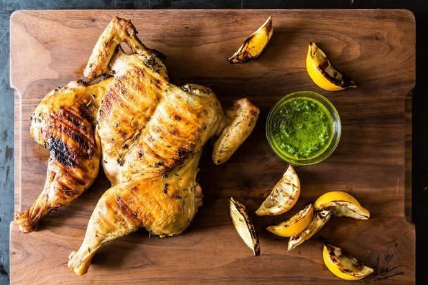 <strong>Get the <a href="http://food52.com/recipes/4995-chicken-al-mattone-with-thyme-pesto" target="_blank">Chicken al Mattone with Thyme Pesto recipe</a> from Waverly by Food52</strong>