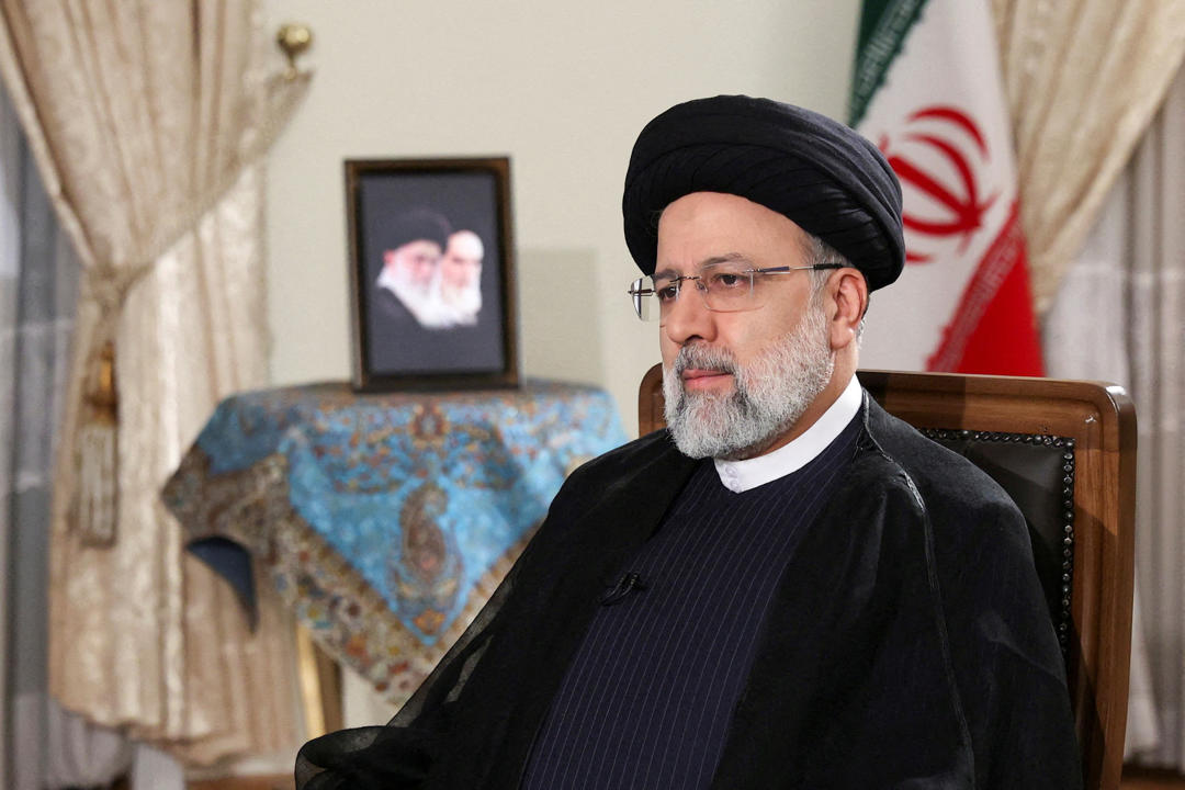FILE PHOTO: Iranian President Ebrahim Raisi looks on during a TV interview, in Tehran, Iran June 20, 2023. Iran's Presidency/WANA (West Asia News Agency)/Handout via REUTERS/File Photo