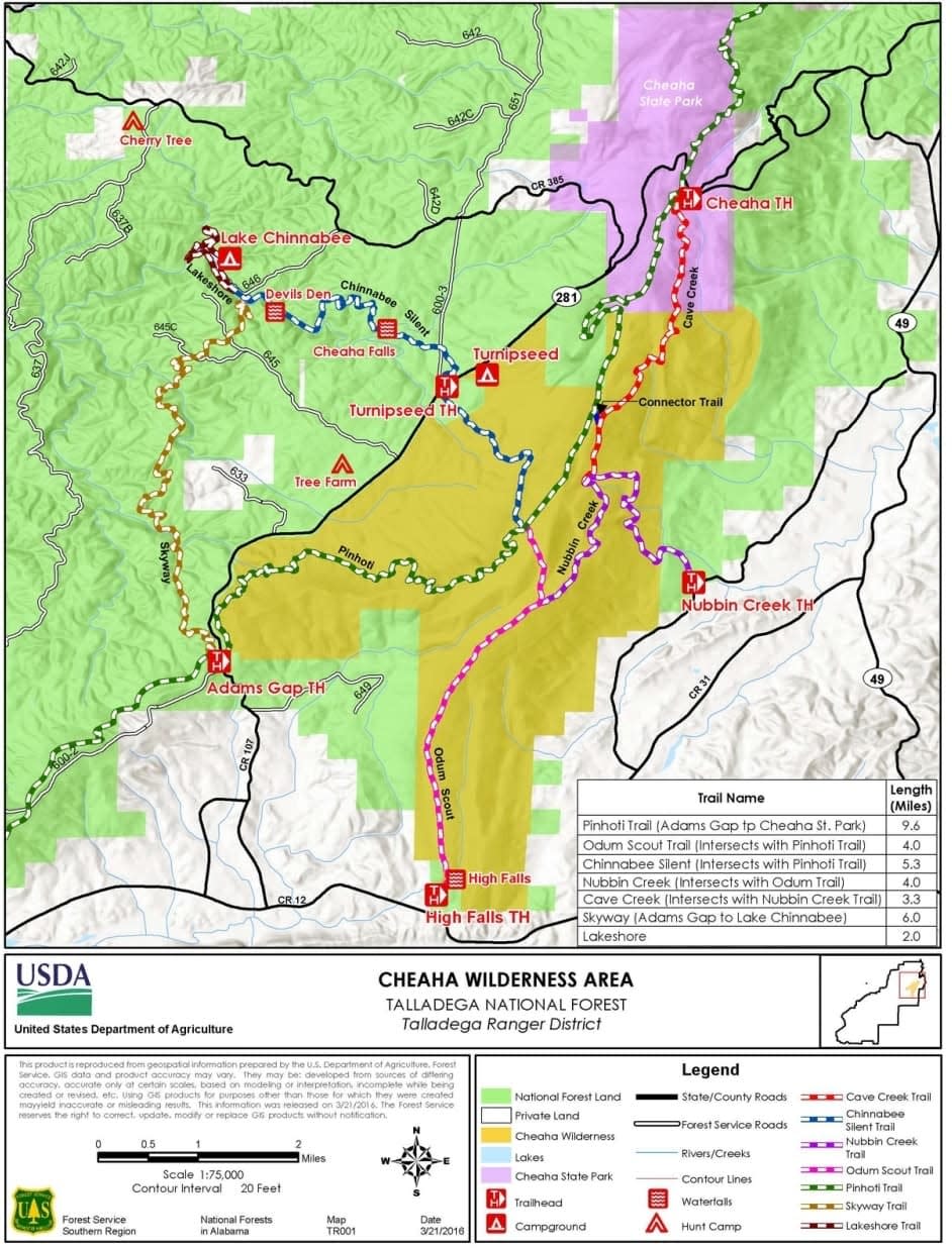 USDA map of the Cheaha Wilderness Area