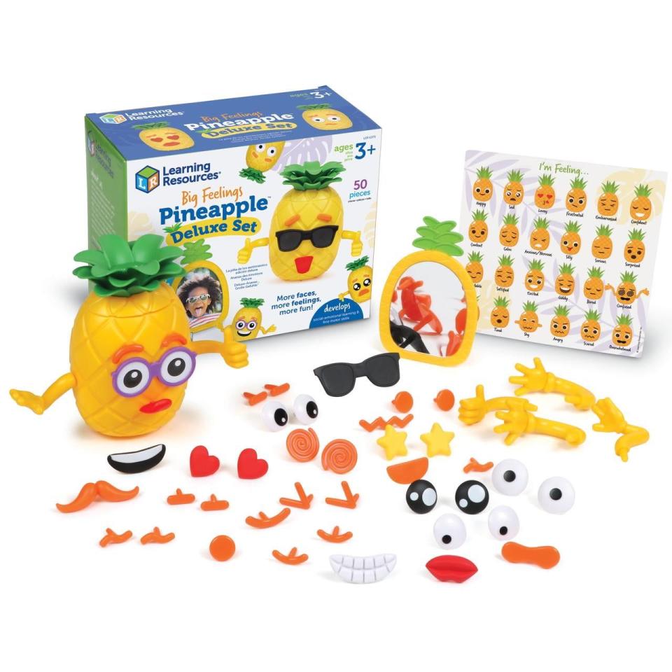 <p><a href="https://go.redirectingat.com?id=74968X1596630&url=https%3A%2F%2Fwww.walmart.com%2Fip%2FLearning-Resources-Big-Feelings-Pineapple-Deluxe-Set-50-Pieces-Social-Emotional-Toys-for-Kids-Ages-3-Toddler-Learning-Toys%2F1391429447&sref=https%3A%2F%2F" rel="nofollow noopener" target="_blank" data-ylk="slk:Shop Now;elm:context_link;itc:0;sec:content-canvas" class="link ">Shop Now</a></p><p>Big Feelings Pineapple Deluxe Set</p><p>walmart.com</p><p>$15.96</p>