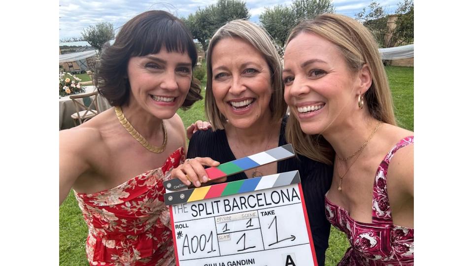Annabel Scholey, Nicola Walker and Fiona Button on the set of The Split Barcelona