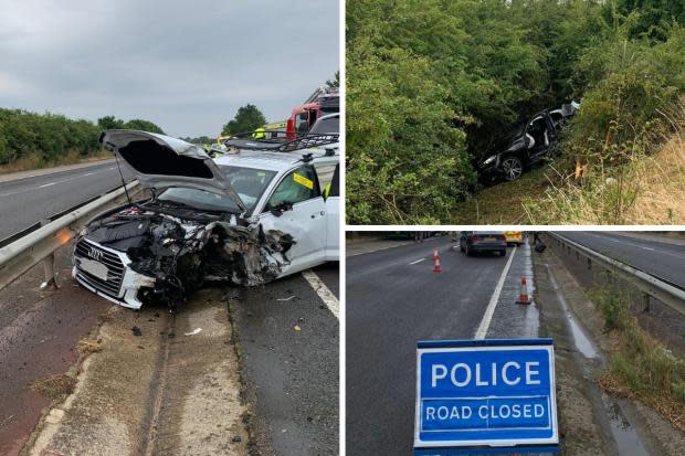 Two cars and an HGV were involved in the crash (Oxfordshire Fire and Rescue Service)