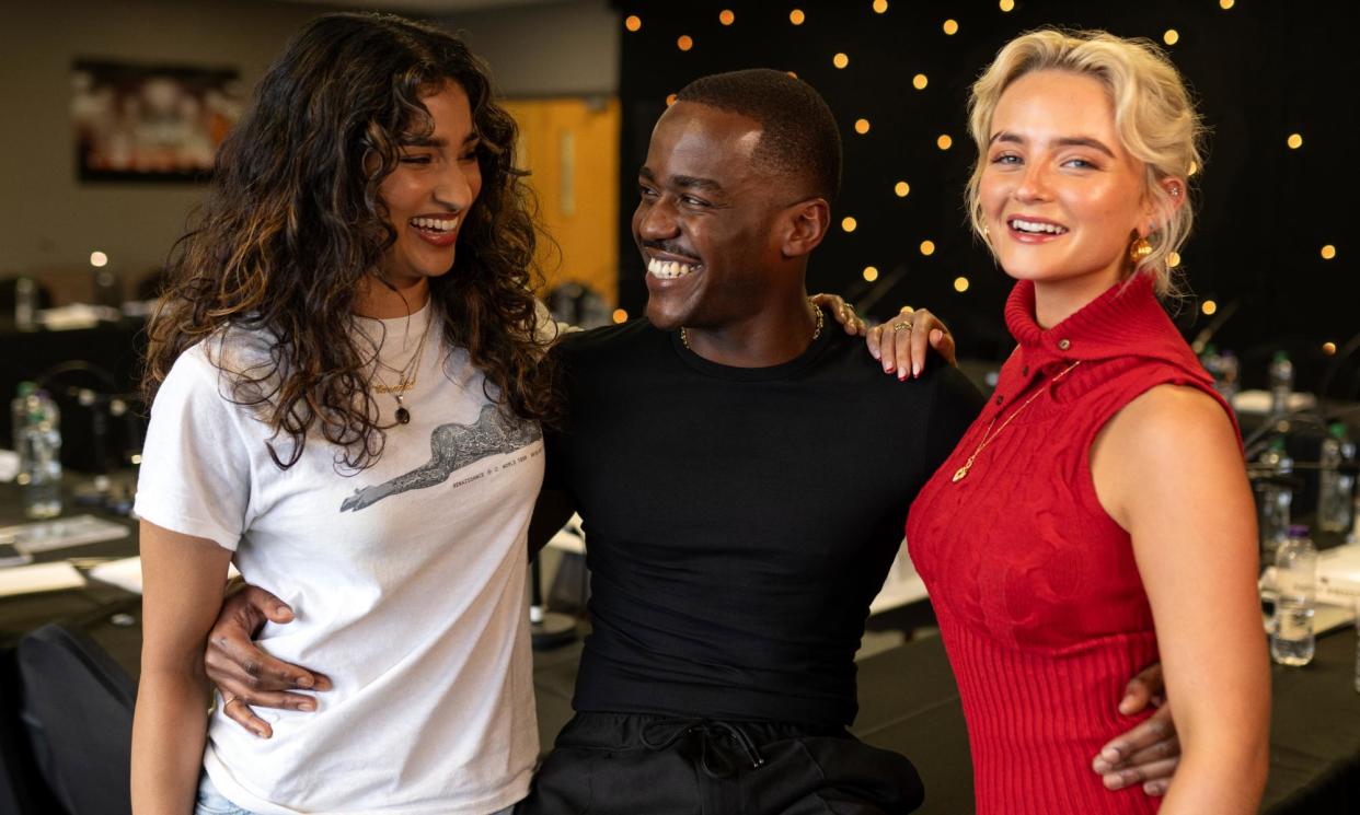 <span>Sethu, left, with Gatwa and Gibson after being announced in the role. She said it was an ‘honour’ to be part of the BBC series.</span><span>Photograph: James Pardon/Bad Wolf/BBC Studios</span>