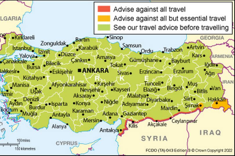 Current travel advice to different parts of Turkey