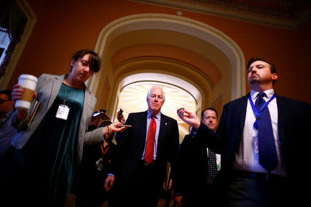 U.S. Sen. John Cornyn (R-TX) speaks to reporters outside the Senate chamber on Capitol Hill in Washington, U.S. February 7, 2018. REUTERS/Eric Thayer