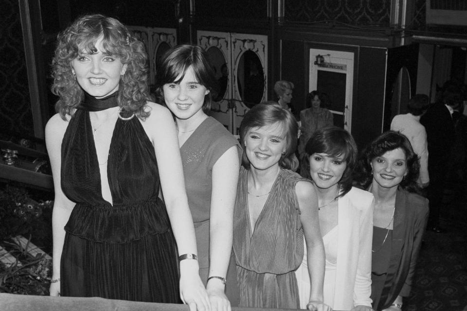 The Nolan Sisters arrive at the Lyceum Ballroom in London when they were presented with a special award by Princess Anne at the Carl-Alan Awards ceremony. Left to right; Linda Nolan, Coleen Nolan, Bernie Nolan, Maureen Nolan and Anne Nolan.   (Photo by PA Images via Getty Images)