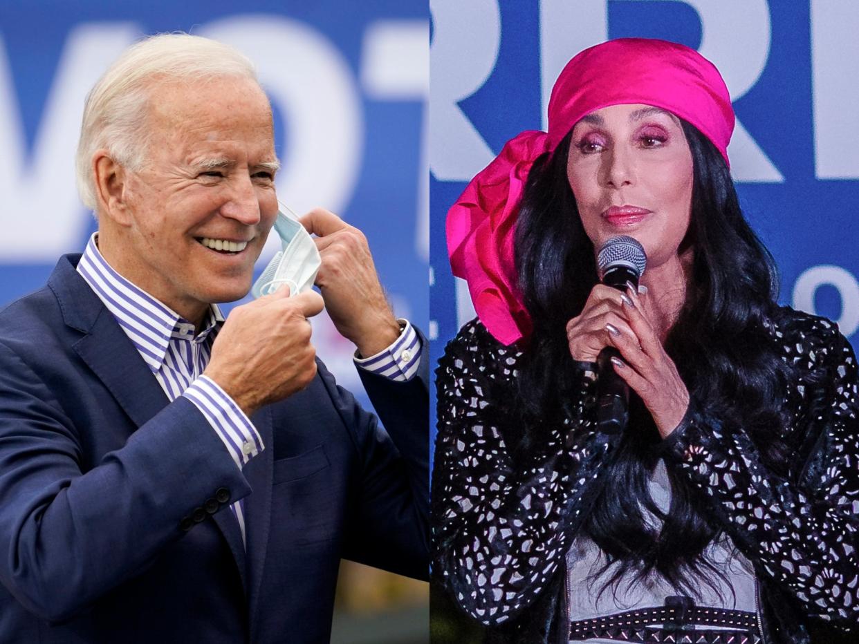 Joe Biden and Cher, the latter of whom has just released the musical endorsement 'Happiness is a Thing Called Joe’ (Getty)