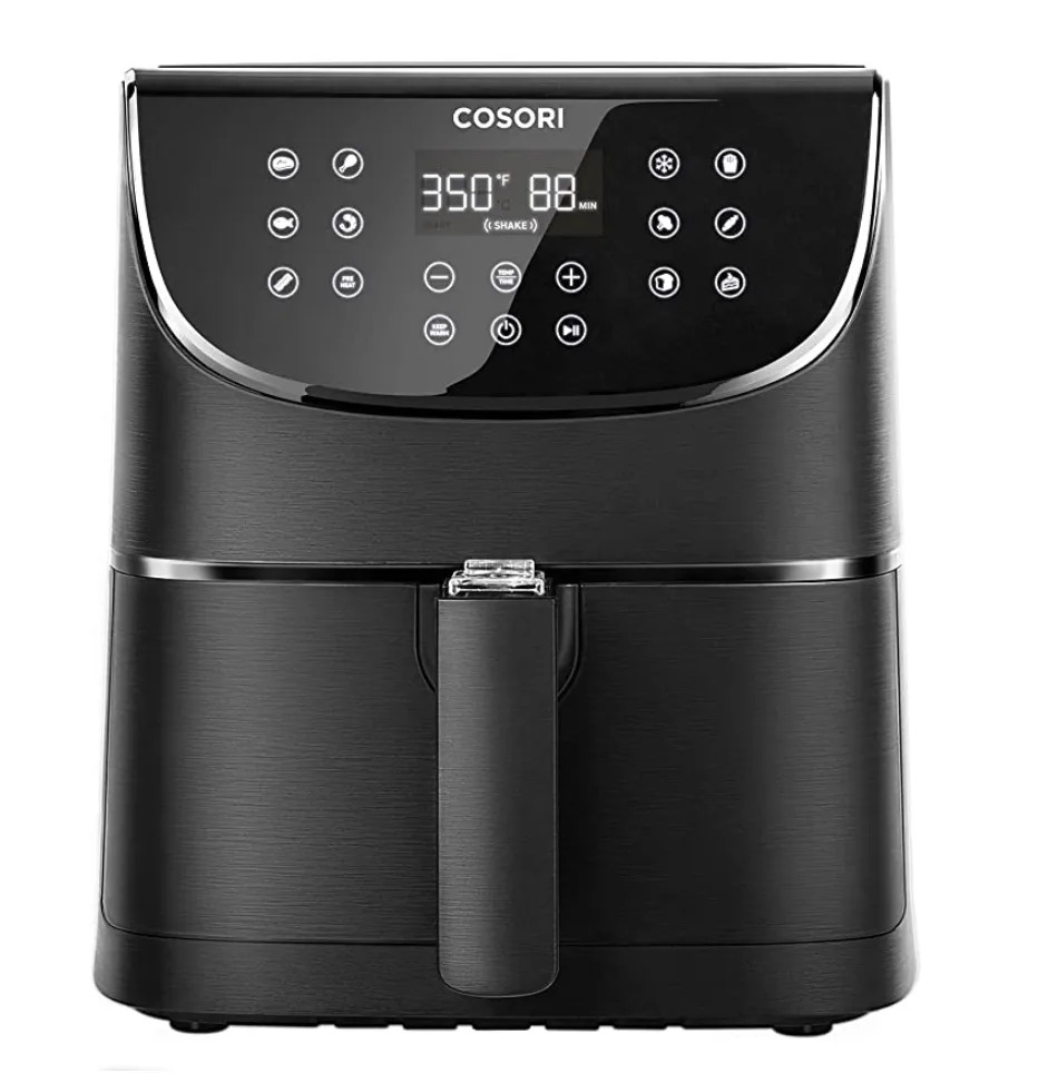 Cosori Air Fryer in black with white buttons (Photo via Amazon)