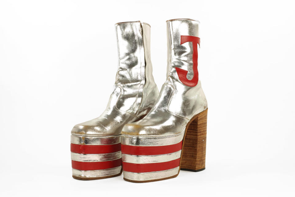 Elton John’s silver platform boots at the Bata Shoe Museum