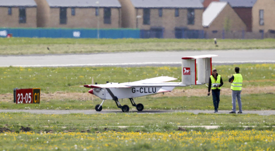 Solent Transport conducts a test flight of its drone at Lee-on-the-Solent in Hampshire. Drones are due to deliver NHS supplies to Isle of Wight. as the UK continues in lockdown to help curb the spread of the coronavirus.