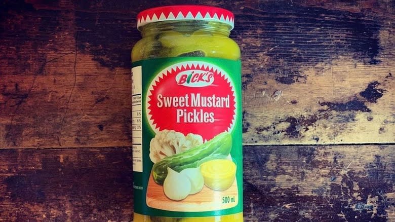 Jar of sweet mustard pickles