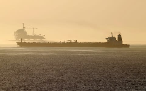 View of the Iranian oil tanker, formerly named Grace 1, anchored off Gibraltar - Credit: REX