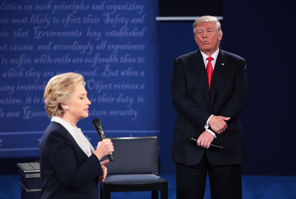 Hillary Clinton debates Donald Trump during the 2016 election. (Photo: Scott Olson/Getty Images) 