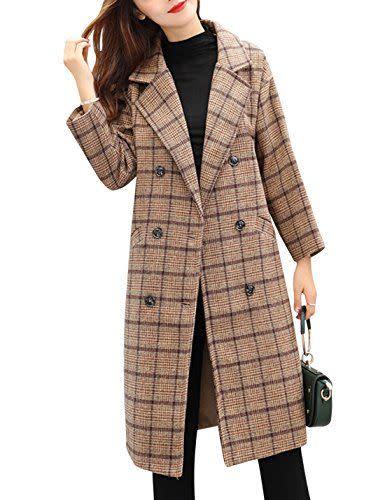 14) Double-Breasted Plaid Wool Coat