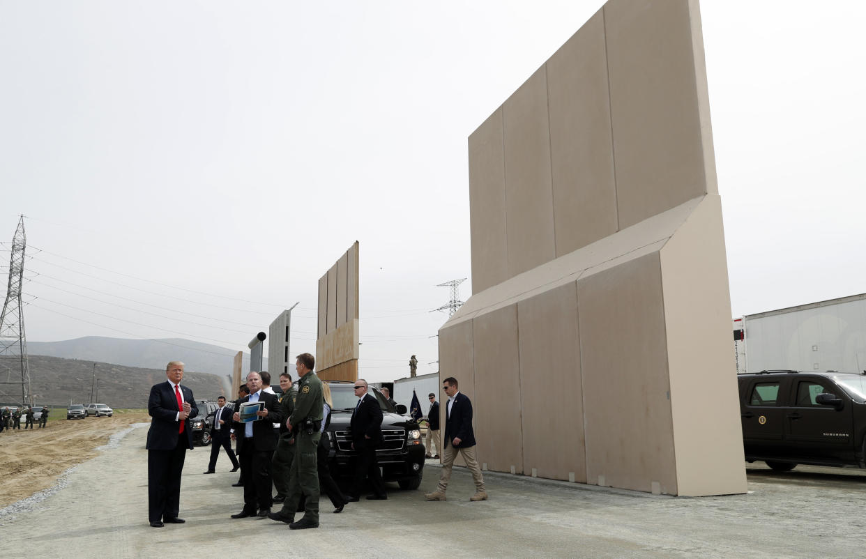 Trump viewed a prototype for a border wall during a trip to California in March. (Photo: Kevin Lamarque / Reuters)