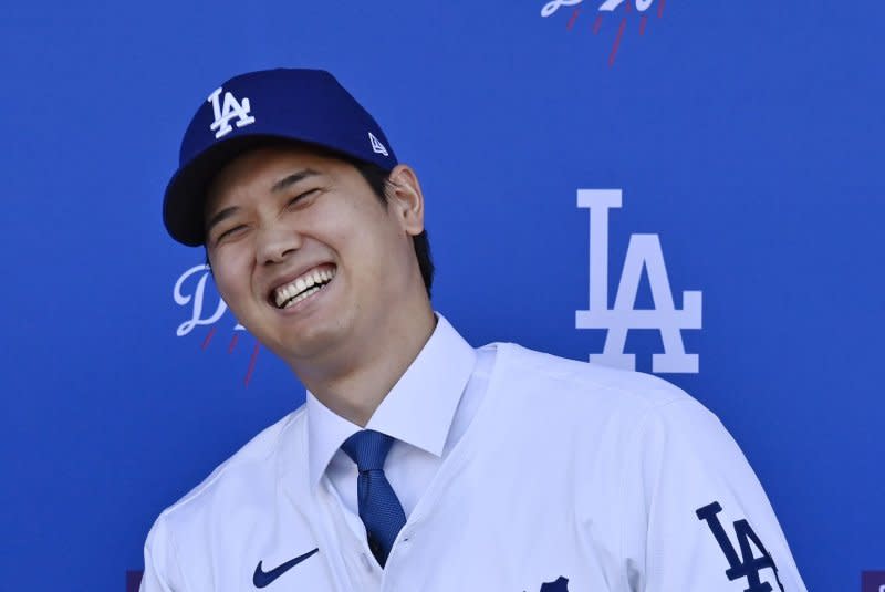 Los Angeles Dodgers designated hitter Shohei Ohtani recorded three hits and two RBIs through his first two games this season. File Photo by Jim Ruymen/UPI