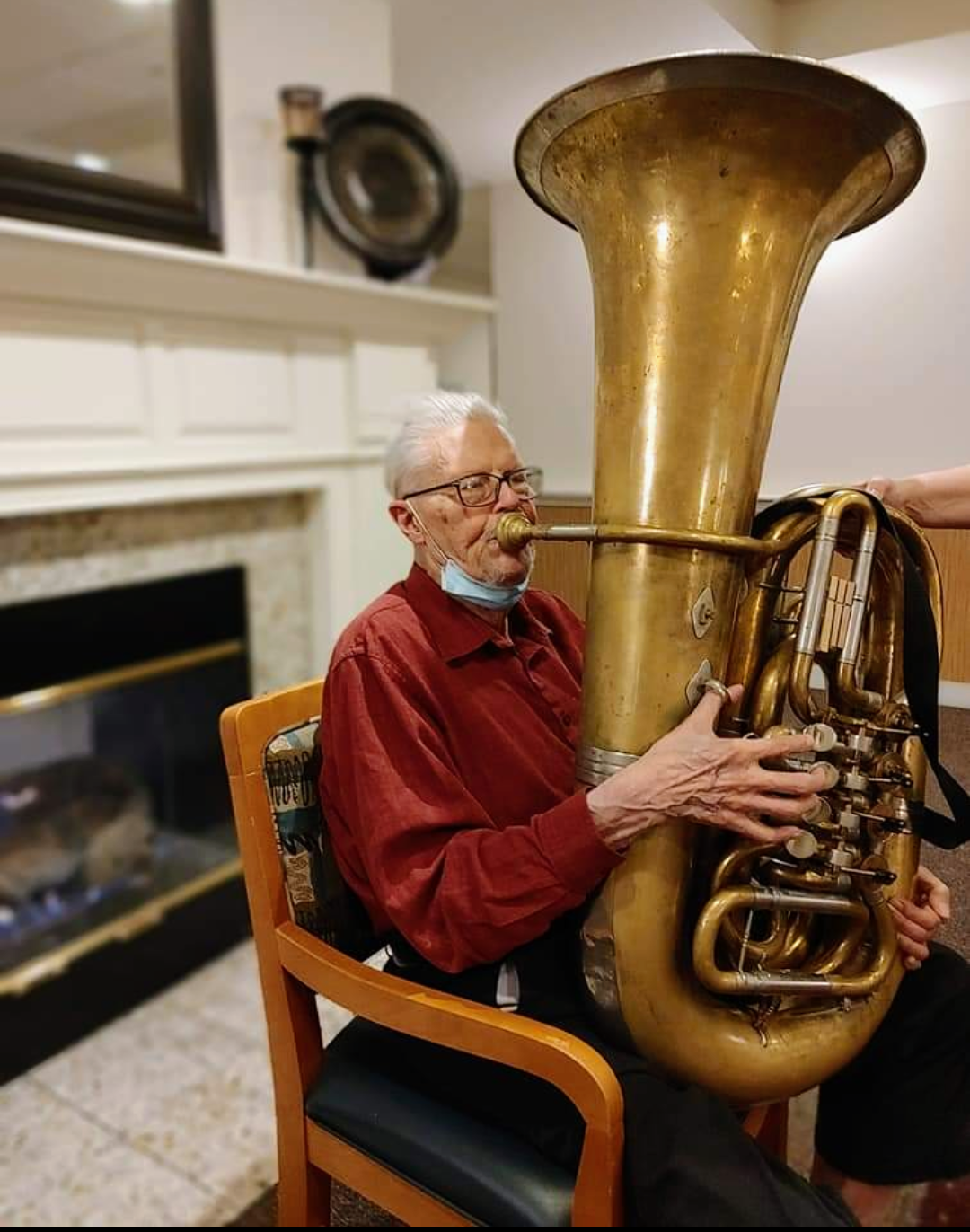 Jack Hall, 87, of Pekin plays the tuba, one of three instruments he played as a member of the 298th Army Band. He also played the sousaphone and string bass.