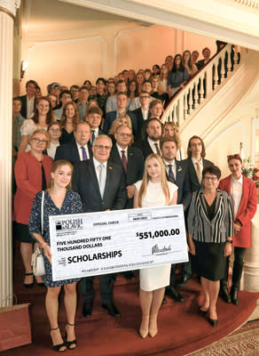 Scholarship recipients gathered for a commemorative group photo at the Grand Staircase of the Polish Consulate in NY