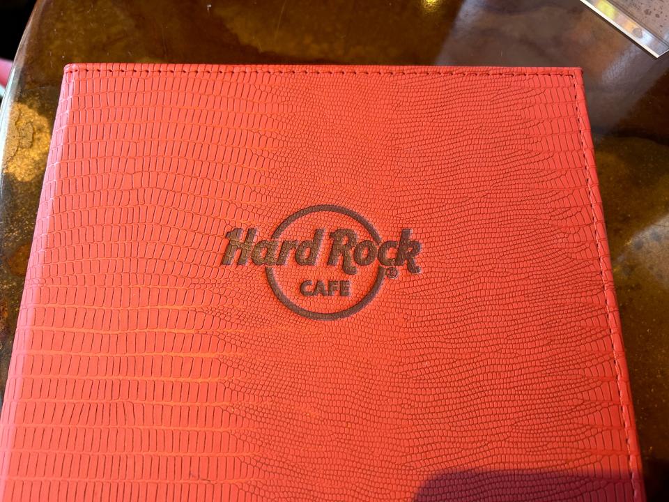 A menu at the Hard Rock Cafe