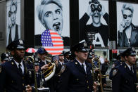 <p>NYPD marching band takes part in the 73rd Annual Columbus Day Parade in New York, Oct. 9, 2017. (Photo: Eduardo Munoz/Reuters) </p>