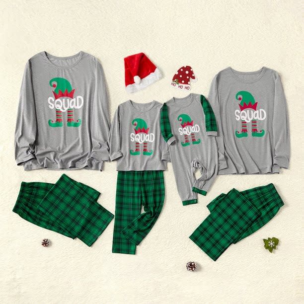 PatPat-Christmas-Family-Matching-Squad-Top-and-Plaid-Pants-Pajamas-Sets