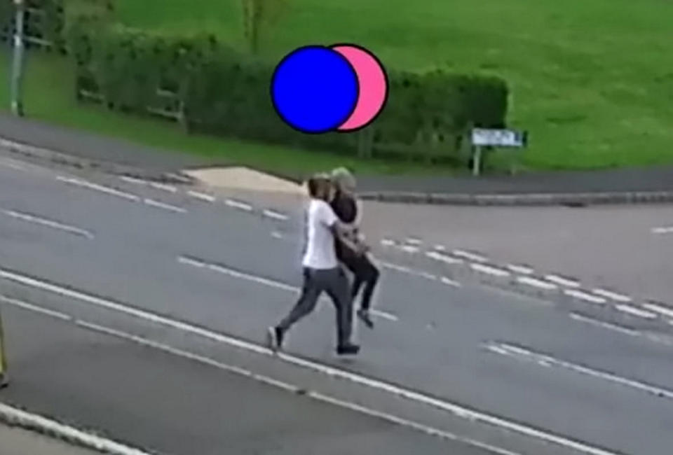 CCTV caught footage of Chay Bowskill grabbing girlfriend Angel Lynn before bundling her into a car and driving away at high speed (SWNS) 