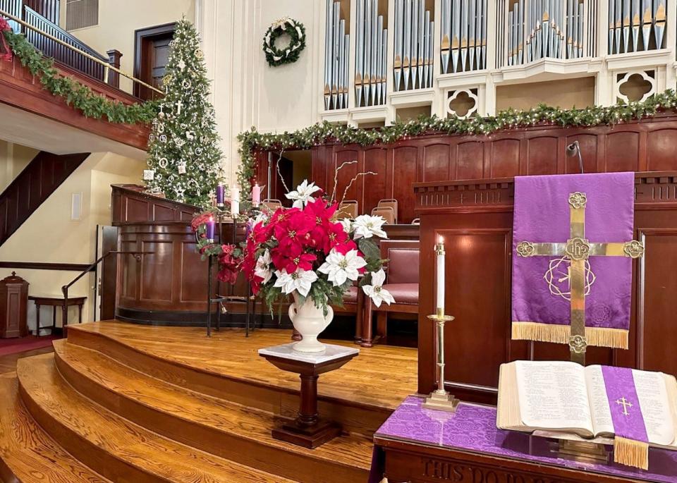 The Fort Smith First United Methodist Church sanctuary is ready for Christmas 2022.