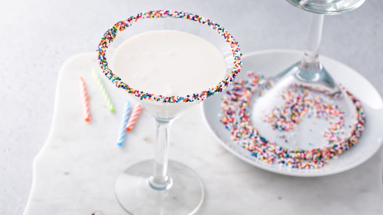 white chocolate martini with sprinkles