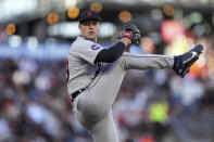 Detroit Tigers starting pitcher Tarik Skubal throws against the San Francisco Giants during the first inning of a baseball game Tuesday, June 28, 2022, in San Francisco. (AP Photo/Darren Yamashita)