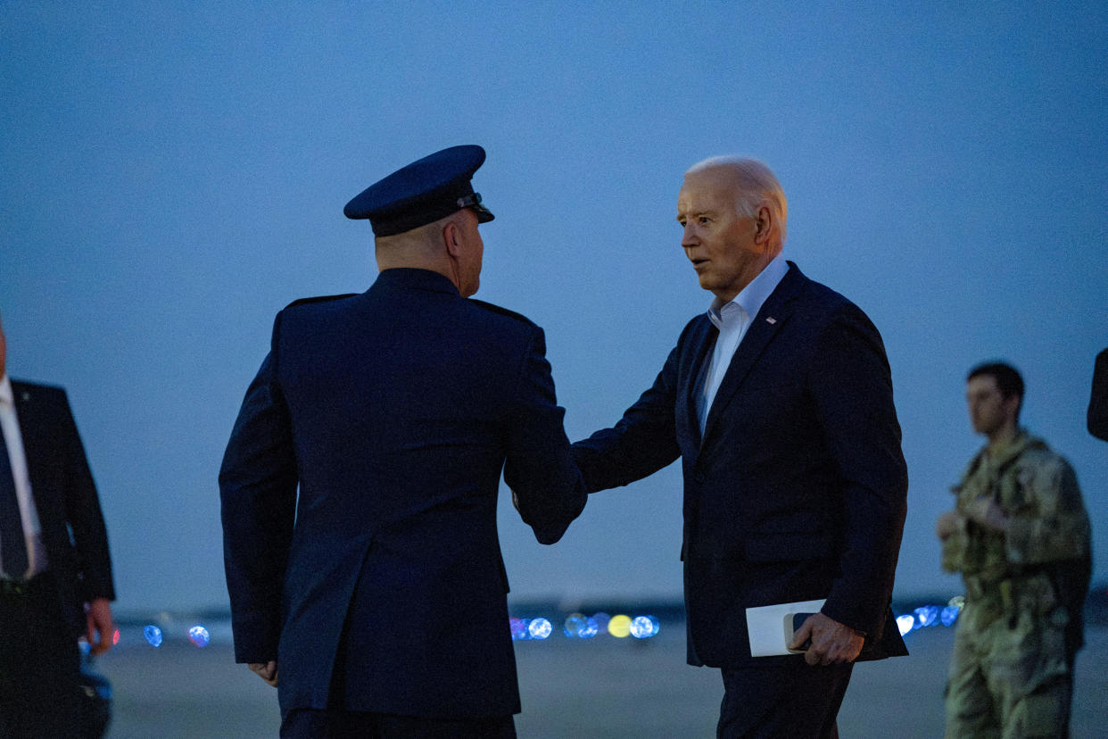 President Joe Biden exits Air Force One at Joint Base Andrews, Md., on Tuesday, April 30, 2024. (Bonnie Cash/The New York Times)