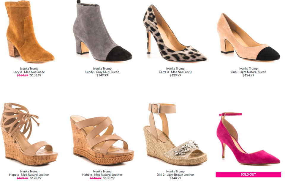 <p>Company: Heels.com<br> Reason for boycott: Carries Ivanka Trump shoes<br> (Photo: Heels.com) </p>