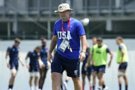 Mike Friday, the coach of the U.S. rugby sevens team walks on the field during a training session at the 2020 Summer Olympics, Sunday, July 25, 2021, in Tokyo. (AP Photo/Shuji Kajiyama)