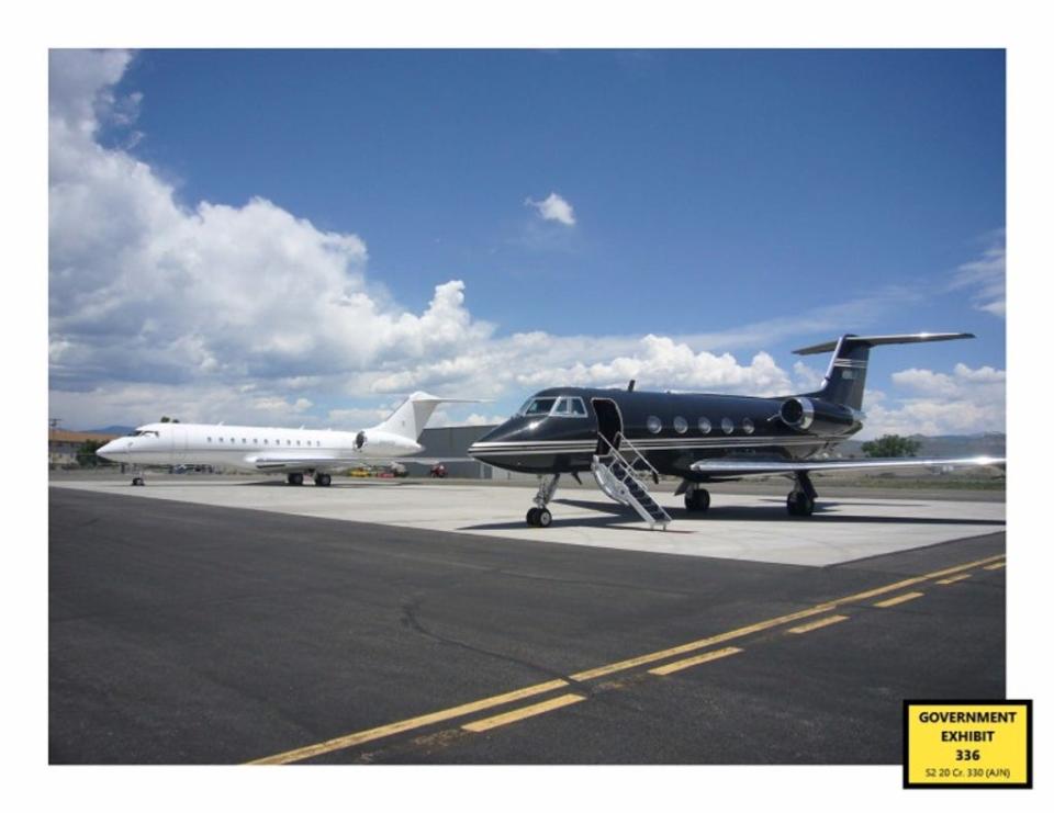 Part of Epstein’s fleet of aircraft, including the ‘Lolita Express’ (left) (US Department of Justice)