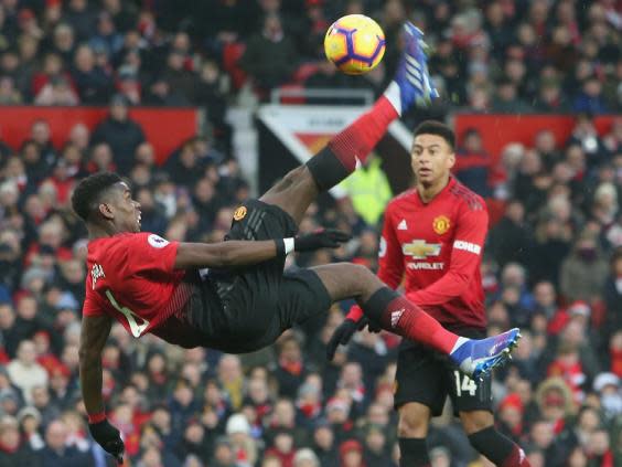 Pogba attempts a bicycle kick during United's win against Brighton (Getty)