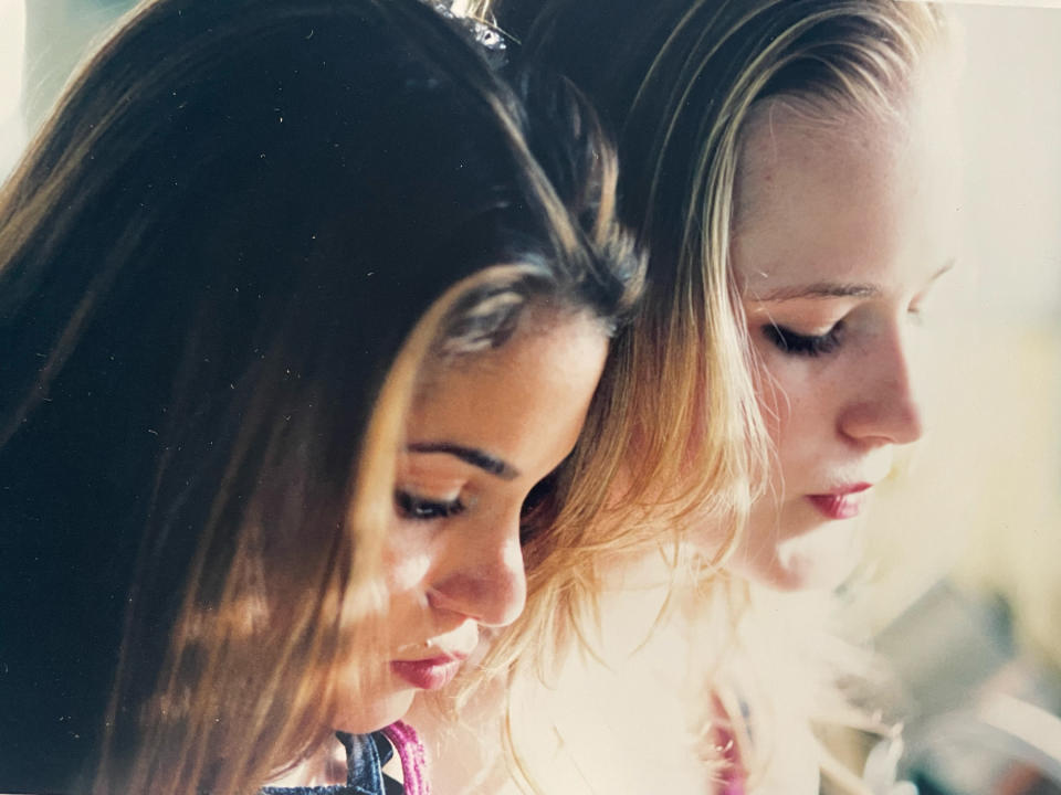 Nikki Reed and Evan Rachel Wood share a moment together while filming 'Thirteen.'