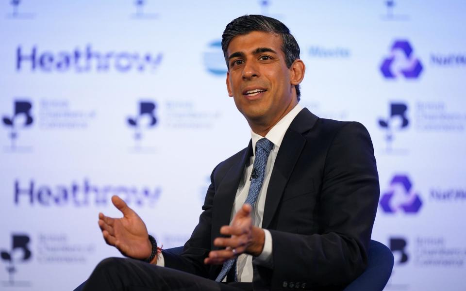 Rishi Sunak speaks at the British Chambers of Commerce annual conference in central London today - Yui Mok/PA