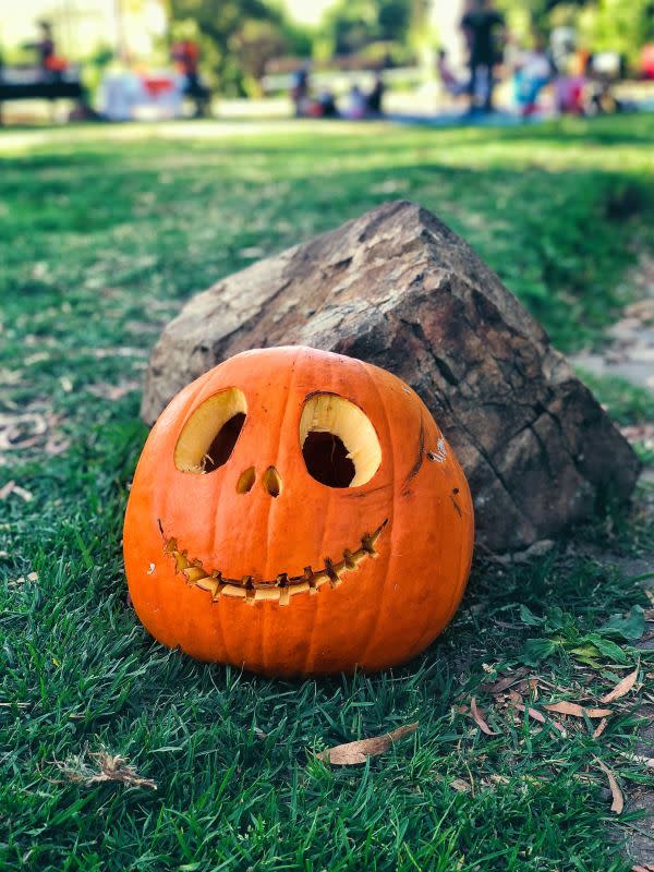 <p>Rohan Reddy/Unsplash</p><p>From the beloved <em>Nightmare Before Christmas</em> movie, make a life-size head of Jack Skellington with this pretty easy (but unique) pumpkin carving idea. </p>