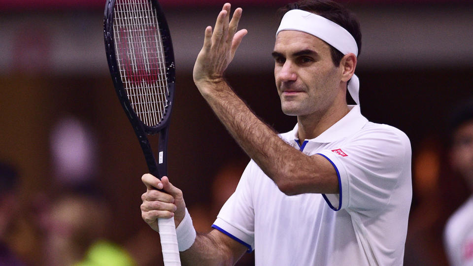 Roger Federer, pictured here after a match in 2019.