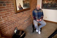 Scott Verti pauses during an interview in downtown Denver on Wednesday, Jan. 18, 2023. Verti has filed a lawsuit alleging about 100 instances of abuse at St. Elizabeth Ann Seton Church in Fort Collins, Colo., from 1998 to 2003. The lawsuit is allowed under a 2021 state law that opened up a three-year window for people to pursue litigation for sexual abuse that happened to them as children dating as far back as 1960.(AP Photo/Thomas Peipert)